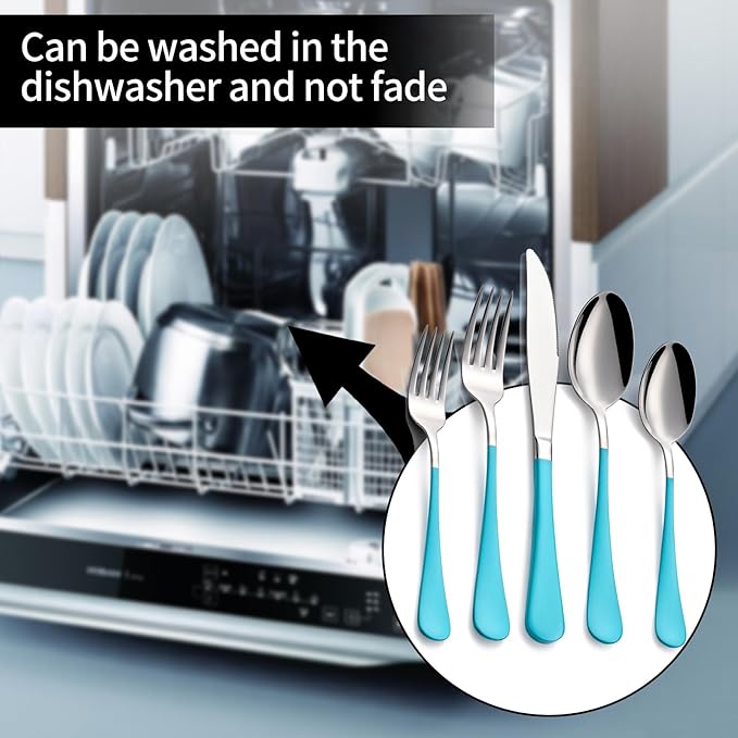 20-Pieces Blue Silverware Sets for 4,Blue Handle Stainless Steel Cutlery Set, Include Forks Spoons and Knives Set, Dishwasher Safe Utensil Sets for Home Restaurant