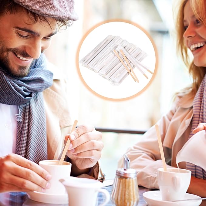 2000 Pcs Wood Coffee Stirrers 5.5 Inch, Individually Wrapped Disposable Beverage Stirrers Bulk Wooden Stirrer for Cocktails, Hot Drinks, Coffee, Bars, Restaurants, Homes, Offices