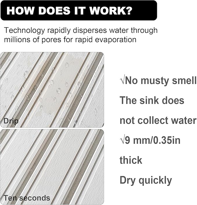 Large Stone Dish Drying Mat for Kitchen Counter, 24"×16"- Quick Drying Diatomaceous Earth Mats for Multi - Purpose, Eco-Friendly ,Super Absorbent, Foldable ,Non-Slip