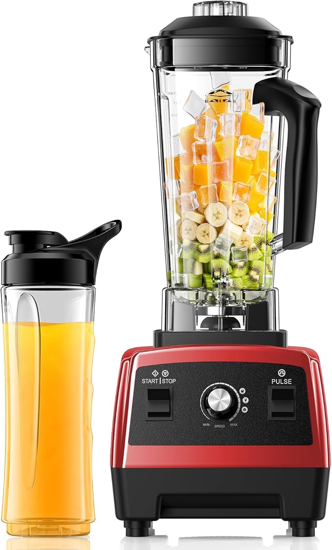 Blender for Smoothies, Powerful Smoothie Blender, Countertop Blenders for Kitchen with 68Oz. Pitcher & 20Oz. Portable Cup, BPA-Free, Red