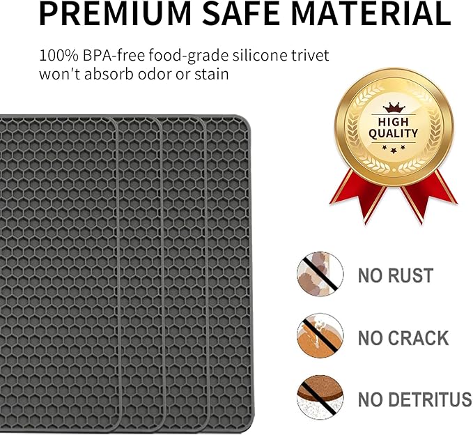 Silicone Trivets for Hot Pots and Pans, Multi-Purpose Trivet Mat for Hot Dishes Set of 4, Heat Resistant Durable Flexible Silicone Pot Mat for Countertop, Easy to Wash and Dry, Dark Gray, Square