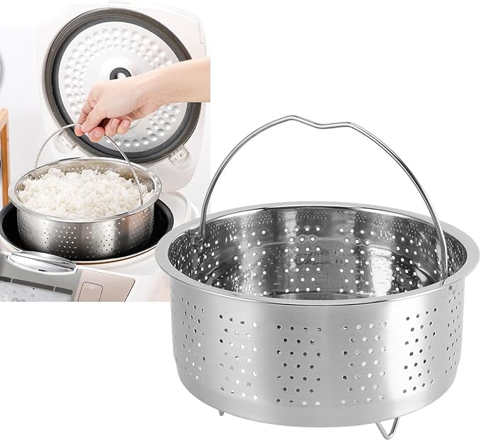 TOPINCN Steam Basket, Stainless Steel Steam Basket with Handle Sugar Removal Rice Cooker Insert Steaming Rack Steamer Cookware Steamer for Cooking (13.8cm)