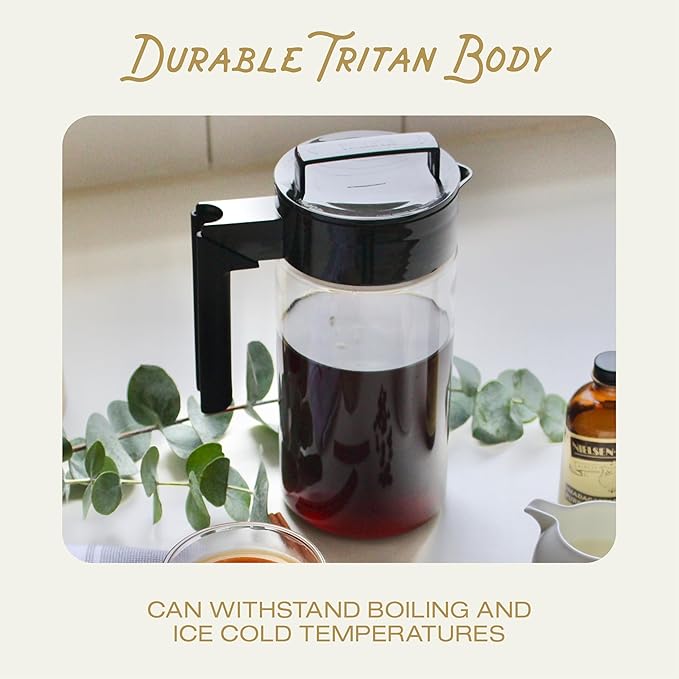Takeya Tritan Cold Brew Coffee Maker - Airtight Pitcher with Leak-Free Lid - BPA-Free Cold Brew Maker with Silicone Handle - Dishwasher-Safe Pitcher for Homemade Cold Brew - 1 Quart, Black