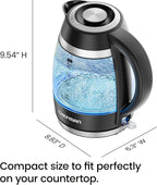 Chefman Electric Kettle, 1.8L 1500W, Hot Water Boiler, Removable Lid for Easy Cleaning, Auto Shut Off, Boil-Dry Protection, Stainless Steel Filter, BPA Free, Borosilicate Glass Electric Tea Kettle