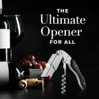 Zulay Kitchen Corkscrew Wine Opener - Premium 420 Stainless Steel & Ebony Wood Wine Bottle Opener - Double Hinged Opener with Foil Cutter & Cap Remover - Ebony Wood