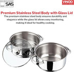 Vinod Stainless Steel Steamer 2 Tier with Glass Lid 18 cm | 2.5 mm Thick Base | Multi Purpose Momos, Modak Maker Steamer | Induction and Gas Base | - Silver