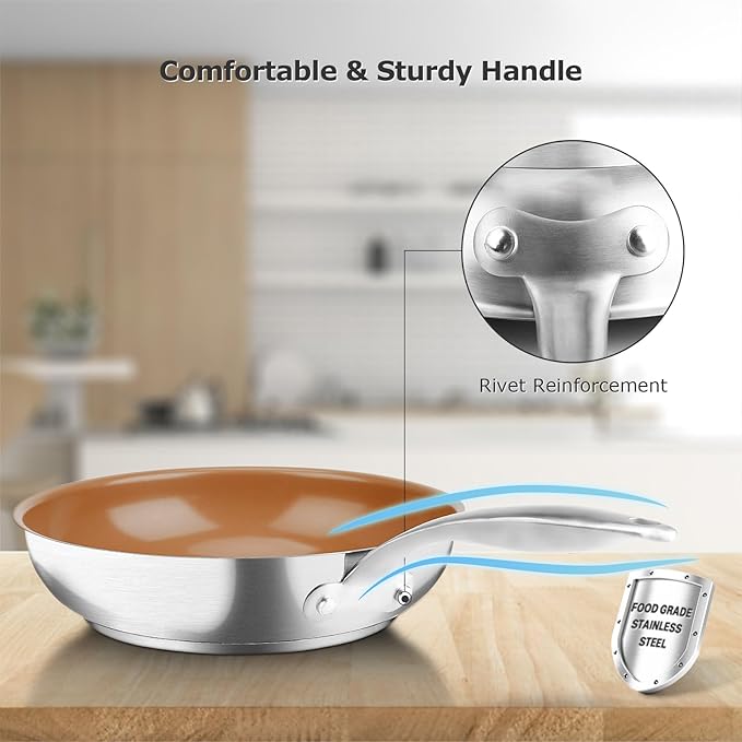 duxtop Ceramic Nonstick Frying Pan 9.5" Stir Fry Pan Skillet with Stainless Steel Handle, PFAS Free, Dishwasher & Oven Safe, All Stovetops & Induction Compatible