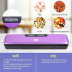 Flyfox Vacuum Sealer Machine - Strong, Multi-functional, and Fast Compact for Multi Food Storage with Low Noise, includes Vac, Sealer, Meat, Dry, Soft, 5 Modes with Vacuum Seal Bags, Purple