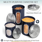 Mixpresso 3-Piece Blue Canisters Sets For The Kitchen, Airtight Canister Set With See Through Window, Storage Jars for Coffee Container, Tea Organizer & Sugar Canister, Blue Kitchen Canisters
