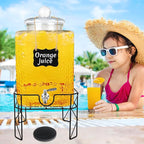 4.6 Gallon Glass Beverage Dispenser with Stand Beverage Dispensers with Ice Cylinder Steel Spigot Hanging Chalkboard Signs Drip Trays Drink Juice Dispenser with Lids for Party Wedding Kitchen