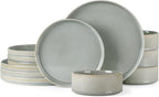TheTerra Ceramic Dinnerware Sets for 4, 12 Pieces Porcelain Lightweight Plates and Bowls Sets, Scratch Resistant Dish Set, Oven & Microwave & Dishwasher Safe, Desert Sage