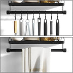 Alsonerbay Floating Shelves Wall Shelves for Bedroom, Bathroom Shelves Wall Mounted with Towel Bar, Kitchen Rustic Wood Shelf with Hooks for Hanging Cooking Utensils or Mugs