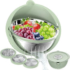 4 in 1 Colander with Bowl Set, Food Strainers and Colanders, Colander for Kitchen, Pasta Strainer, Fruit Washing Bowl, Kitchen Essentials Strainer Basket Bowl, Green