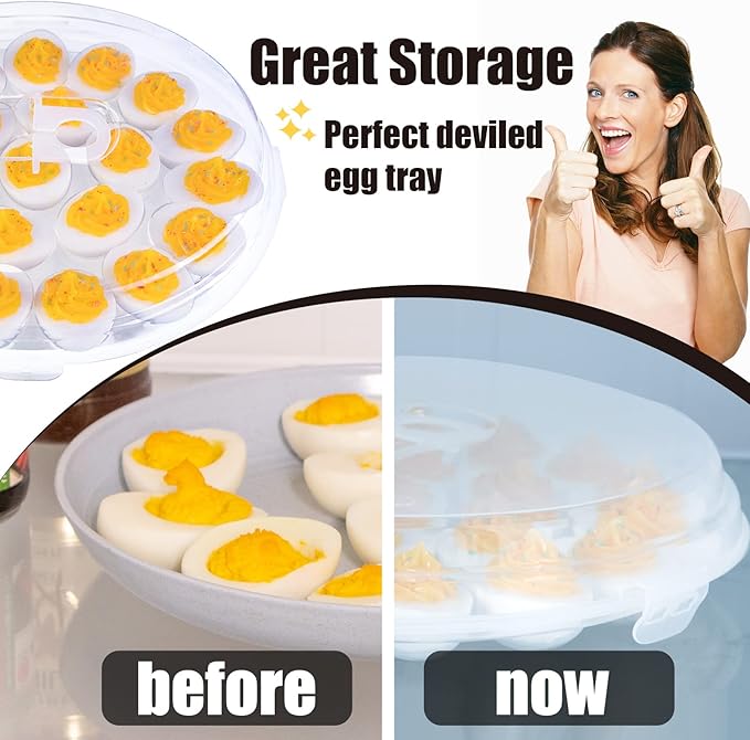 HANSGO Deviled Egg Containers with Lid, Portable Deviled Egg Platter Carrier Holder Trays with 22 Slots for Holiday Party and Home Kitchen, Clear