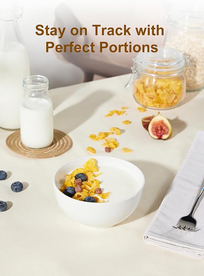 Yedio White Ceramic Cereal Bowls, 17 Ounce Porcelain Bowl for Kitchen Cereal Soup Rice Salad Pasta Dessert Snack Fruits Ice Cream, Set of 6, Microwave Dishwasher Freezer Oven Safe Easy Clean Stackable