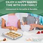 Baking Sheets Set of 2, HKJ Chef Cookie Sheets 2 Pieces & Stainless Steel Baking Pans & Toaster Oven Tray Pans, Rectangle Size 10 x 8 x 1 inch, Non Toxic & Healthy & Easy Clean