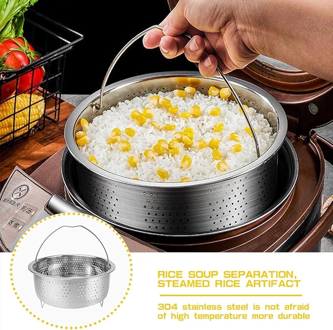 Stainless Steel Steamer Basket with Handle Rice Cooker Steaming Basket Metal Steamer Insert Steaming Rack for Rice Cooker Warmer Kitchen Cookware Silver（20cm）