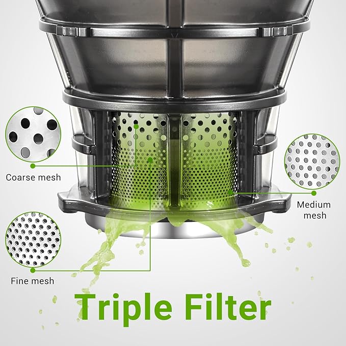 AMZCHEF Juicer Machines, 5.8" Extra Self-Feeding Cold Press Juicer for Whole Vegetable & Fruit, Juice Extractor Machine with Large Auger & Triple Strainers, Easy to Clean, High Juice Yield, Grey