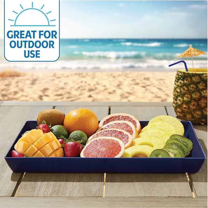 US Acrylic Coastal Plastic Serving Trays (Set of 4) 15” x 10” | Large Unbreakable Reusable Rectangular Party Platters | Serve Appetizers, Fruit, Veggies, & Desserts | BPA-Free & Made in USA