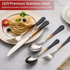 Colorful Silverware Set 20 Piece 18/0 Stainless Steel Flatware Black and Gold Handle Cutlery Set Service for 4 Fork Knife Spoon Set Mirror Finish Dishwasher Safe