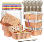 LNYZQUS 50 Pack 7” x 5” Small Aluminum Pans with Lids, 30oz Heavy Duty Foil Baking Tins Large To Go Containers,Individual Leftover Containers Baked Food Holders Boxes for Oven-Champagne