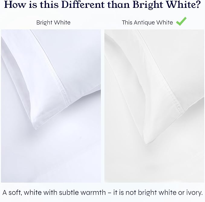 2-Pack Luxury Queen Sheet Sets - 400 Thread Count 100% Cotton Sateen - Extra Soft, Breathable & Cooling Sheets, Wrinkle Resistant, 2 Sets of Deep Pocket Bed Sheets - Antique White