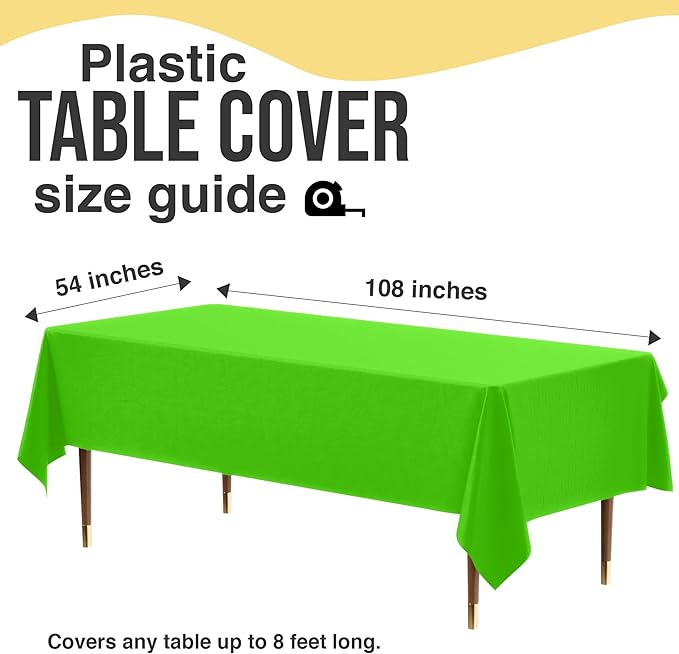 Exquisite 66% Thicker Premium Plastic Table Cloth Rectangle Table Cover 0.5 Mil 12 Pack Lime Green Table Cloth 54 Inch x 108 Inch Disposable Tablecloth Won't Tear Easily Like Cheap Thin Brands