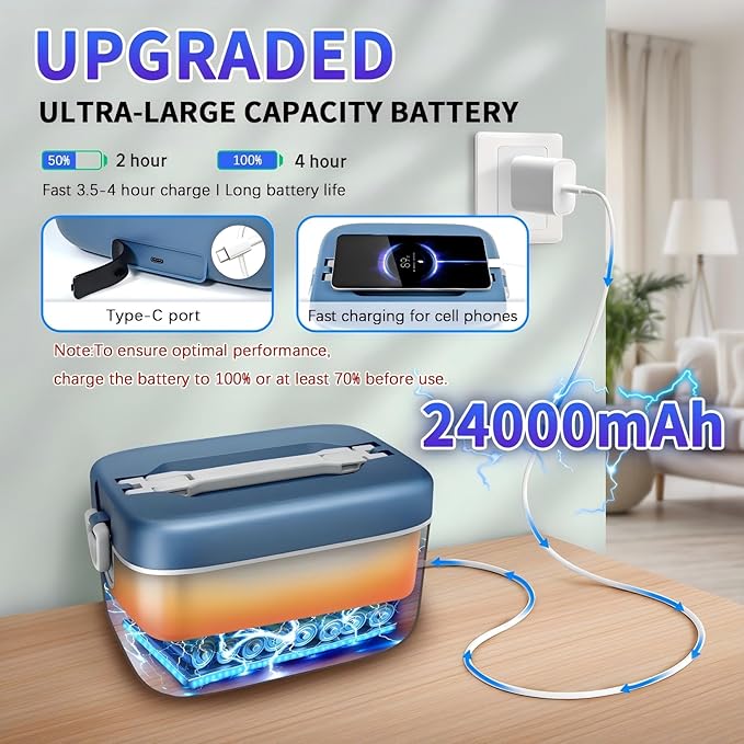 Cordless Electric Lunch Box,100W Self Heating Lunch Box,5 Cups Calentador De Comida Portatil,Multi-Mode Automatic Heating,Suitable For Office/Outdoor Use,Comes With An Insulated Bag And Utensils