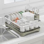 Dish Drying Rack - 304 Stainless Steel Dish Rack, Adjustable Spout Auto-Draining Dish Drainers for Kitchen Counter, Large Capacity for Bowls, Cups, Dish Drainer with Drainboard Grey