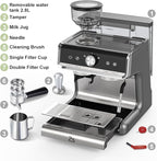 Semi-Automatic Espresso Machine, 20 Bar Professional Coffee Maker with Grinder, 1450W Fast Heating, 30 Grind Settings, Milk Frother Steam Wand, 2.8L Water Tank,Home & Kitchen Espresso Machines, Silver