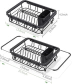 Expandable Dish Drying Rack Over The Sink, Adjustable Dish Rack in Sink, Rustproof Dish Drainer for Kitchen Counter, Dish Strainer with Utensil Holder, Standard Size