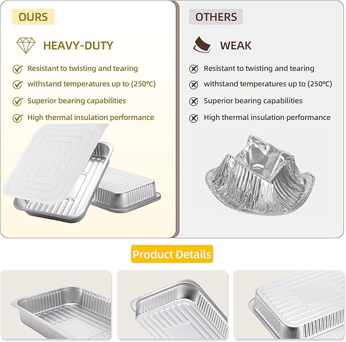 Aluminum Foil Pan with Lids, Heavy Duty Disposable Aluminum Baking Pans, 14.57"×10.63" Steam Table Pans for Cooking, Heating, Storing, Prepping Roasting and Chafing (15 Pack Silver w/Lids)