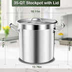 Large Stock Pot-35QT Stainless Steel Stockpot with Lid, Heavy Duty Tri-Ply Bottom Commercial Grade Stock Pot & Stockpots for Boiling Cooking Soup Stew Canning Cooking Pots, Big Stockpot, Deep Cookware
