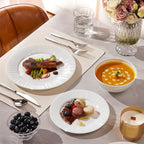 KINGSTONE 24-Piece Bone China Dinnerware Set with 40-Piece flatware, White Lightweight Porcelain Service for 8, for Family Dining, Restaurants, Gifting，Microwave and Dishwasher Safe