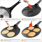 Pancake Pan Nonstick-Suitable for All Stovetops & Induction Cooker, 10.5 Inch Mini Silver Dollar Grill Blini Griddle Crepe Pan, 4 Molds Cake Egg Skillet, 100% PFOA Free Coating