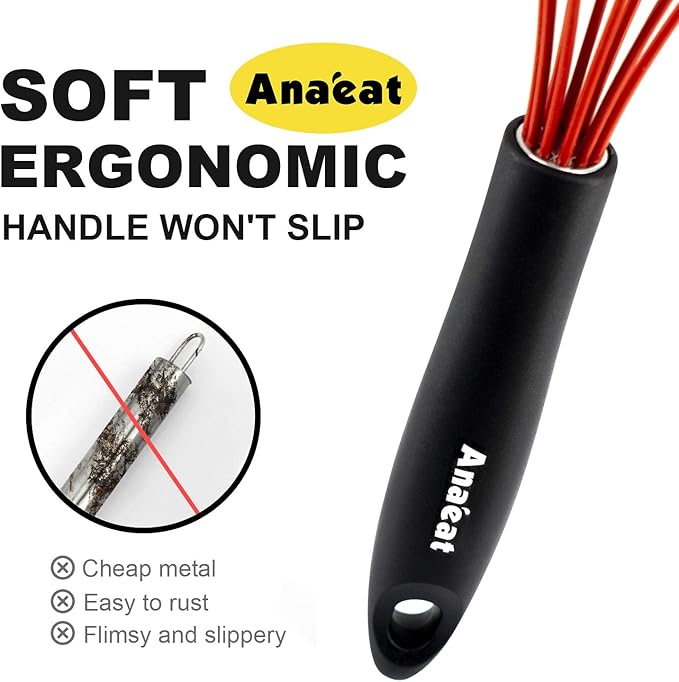 Anaeat Silicone Balloon Whisk, Perfect for Non-Stick Cookware, Milk and Egg Beater Blender, Heat Resistant Kitchen Whisks for Whisking, Cooking, Baking, Beating, Frothing & Stirring (Multicolor)