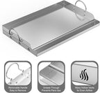 onlyfire Stainless Steel BBQ Griddle, Outdoor Flat Top Griddle Pan with Grease Groove and Handles for Gas and Charcoal Grills, 25”x16”