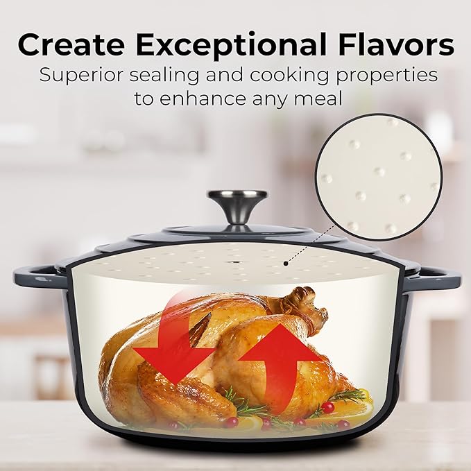 Zulay Kitchen 6 Quart Enameled Cast Iron Dutch Oven with Lid, Silicone Trivet & Heat Pad – Premium Durability & Oven Safe up to 500°F – Heavy Duty Cookware Perfect for Bread Baking, Stews, Braising & Roasting – Gray
