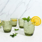 M&N HOME Green Christmas Tumblers, Colored Whiskey Glasses, Set of 4 Colorful Drinking Glasses, 9 Oz Coconut Cups, Glass Cups for Water and Juice, Holiday Glasses Drinkware - GREEN SET
