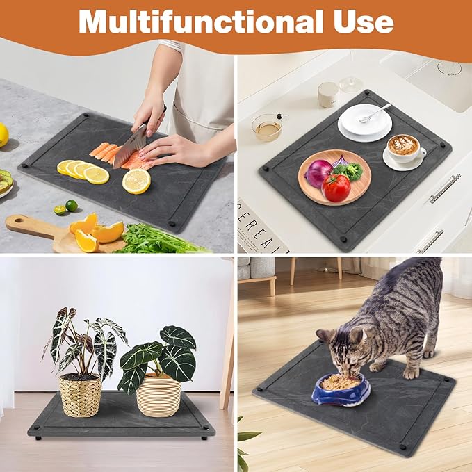 Stone Drying Mat for Kitchen Counter, Large Stone Dish Drying Mat Foldable Diatomaceous Earth Water Absorbing Mat for Dishes Bottles Cups Match Any Countertop
