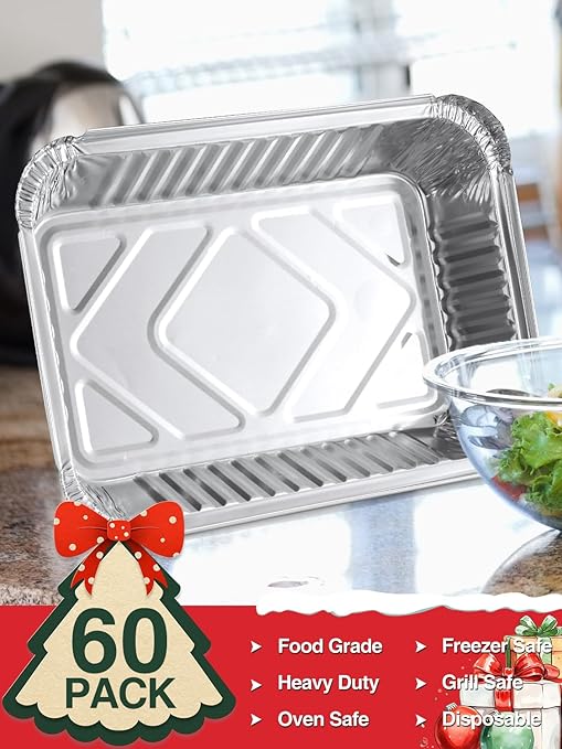 60 Pack 8x6 Disposable Aluminum Pans Aluminum-Foil-Pans-Tin-Foil-Baking-Pans-Tin-Trays-Food-Containers-for-Meal-Prep-Cooking-Roasting-Heating