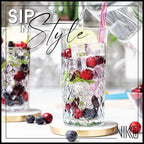 Vikko Drinking Glass, Set of 12 Crystal Style Tall Beverage Glasses, 12.25 Ounce Old Fashioned Highball Glasses, Dishwasher Safe Textured Collins Glass