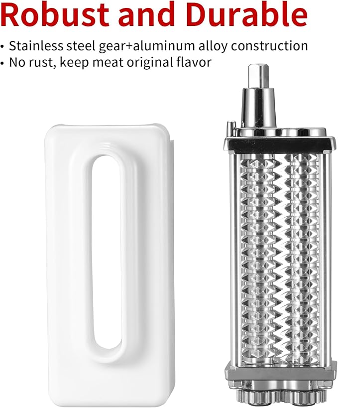Meat Tenderizer Attachment Compatible with KitchenAid and Cuisinart Stand Mixers, Meat Tenderizer with Stainless Steel Gears, Tenderize Meat More Smoothly and Cooking Effortless, White