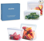 Stasher Premium Silicone Reusable Food Storage Bags 4-Pack Boxed Starter Kit, Clear, Microwave, Sous Vide, Dishwasher, Oven & Freezer Safe, Multi-Use Containers, BPA Free, Leak-free, Eco-friendly