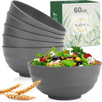 Wheat Straw Bowls Set 60 OZ Unbreakable Large Cereal Bowls Set of 6 Microwave and Dishwasher Safe Bowls Big Bowls for Apartment and Dorm BPA Free Soup Bowl for Serving Oatmeal and Salad (Deep Gray)