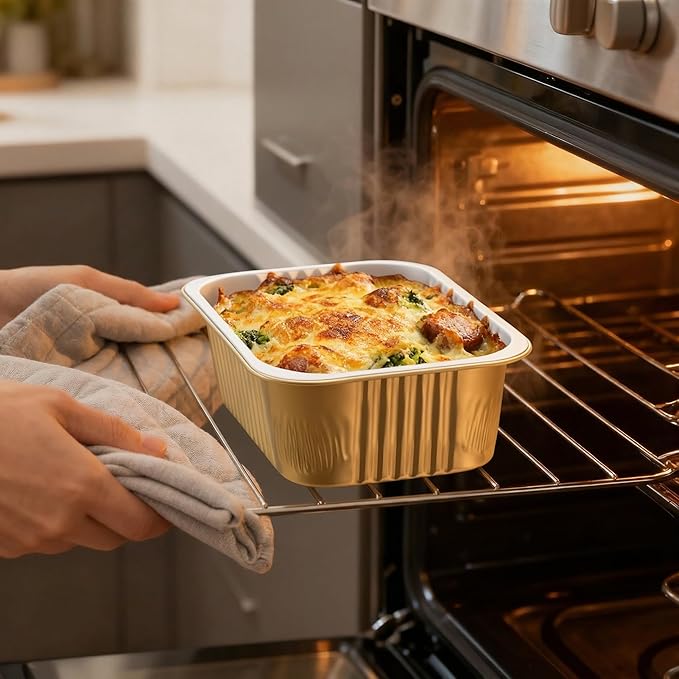 Aluminum Foil Pans, Heavy Duty Aluminum Pans, Disposable Aluminum Pans,Gold Foil Pans, Deep Container for Heating, Baking, Cooking, BBQs, Parties,Storing,Catering (930ml/31.4oz 5 Pack)