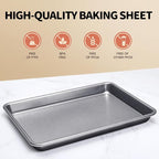 Vinino Baking Sheet Set of 3, Cookie Sheets For Baking with Square Texture Pattern, Thicker Carbon Steel Non-stick Baking Pan Half/Quarter/Jelly Roll Pans Tray for Oven-Grey