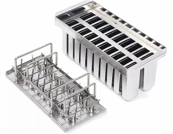 20PCS Commercial Popsicle Molds Heavy Duty Stainless Steel Popsicle Maker Kit with Brush & Sticks, 112g Capacity per Slot, DIY Yogurt Ice Cream Tools for Home Restaurants (Round Headed Flat Plate)