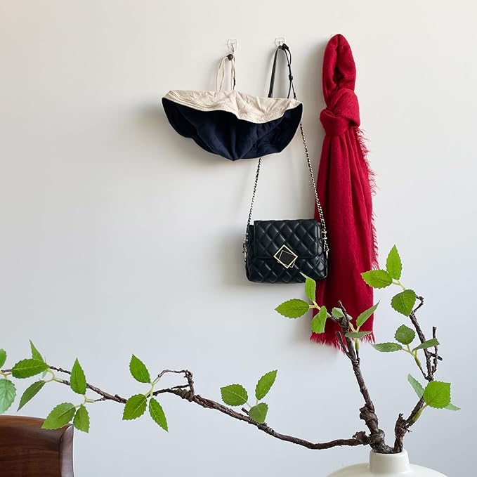 15 Clear Small Wall Hooks with 20 Strips for Hanging, Wire Toggle Hooks for Walls No Damage, Utility Hooks Heavy Duty with Adhesive Strips for Hanging Decorations in Living Spaces, No Tools.