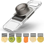 KEOUKE Transparent Multifunctional Mandoline Slicer - 6 Blades Interchangeable, Handheld Vegetable Cutter with Hand Guard for Kitchen, Onion, Garlic, Safe Food Slicer